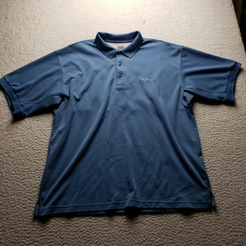 Columbia PFG Polo Shirt Mens 2XL Blue Mesh Lightweight Fishing Performance Top